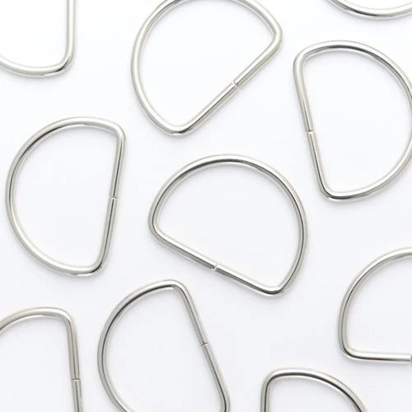 10 pack budget silver D rings, size 38mm (11/2")