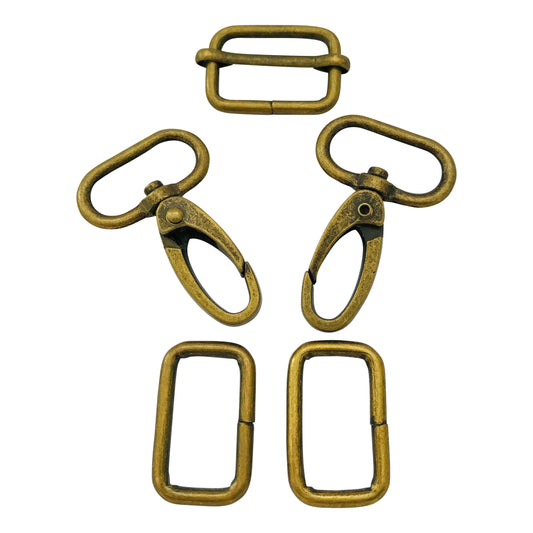 hardware kit for bag  making including two hooks, 2 rectangle rings and one slider