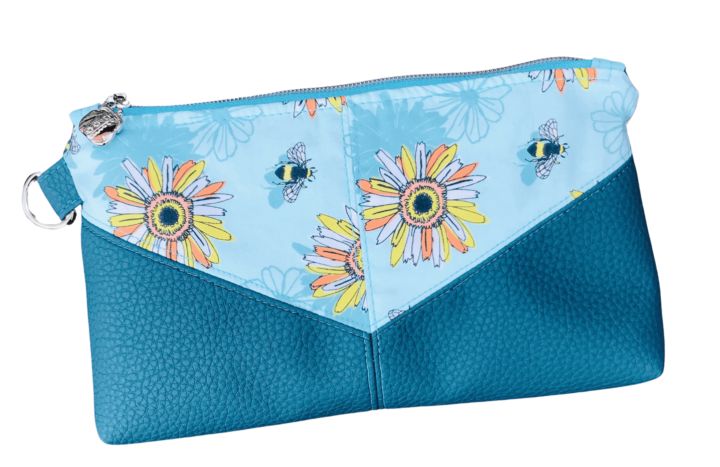 Handmade pouch by Bobbin Girl using our Mediterranean No. 5 zipper tape and a handbag shaped zip pull
