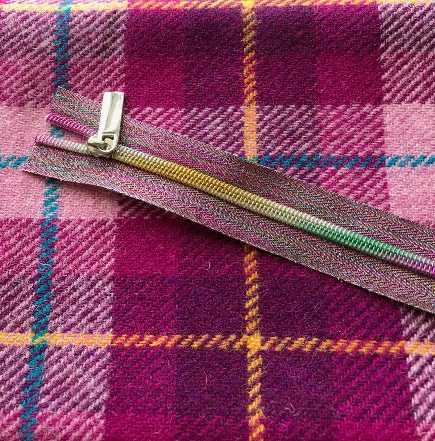 Bobbin Girl's No. 5 Metallic Rainbow Zipper Tape coordinates beautifully with Harris Tweed