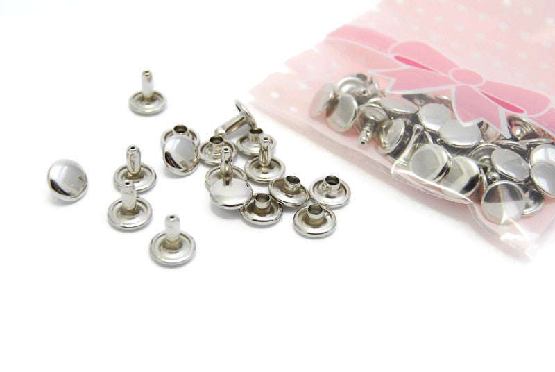 silver double cap rivets 9mm x 8mm 