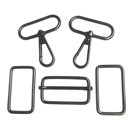 Gun Metal Bag Making Hardware Kit, size 11/2" (38mm), available with Rectangle Rings