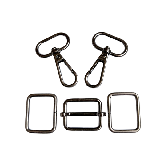 Gun Metal Bag Making Hardware Kit, size 1" (25mm), available with Rectangle Rings