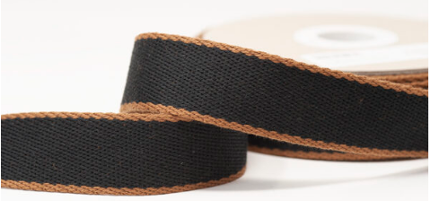 30mm wide thick cotton mix webbing in Black/Chestnut