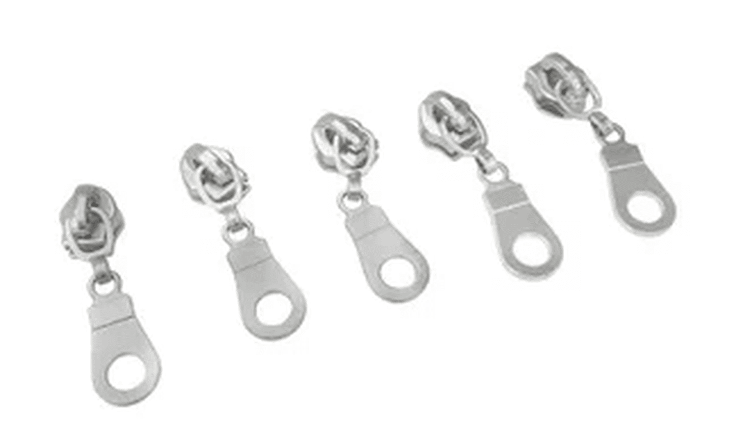 Shiny Silver Donut Pulls for No. 5 tape are sold by Bobbin Girl in packs of 4 